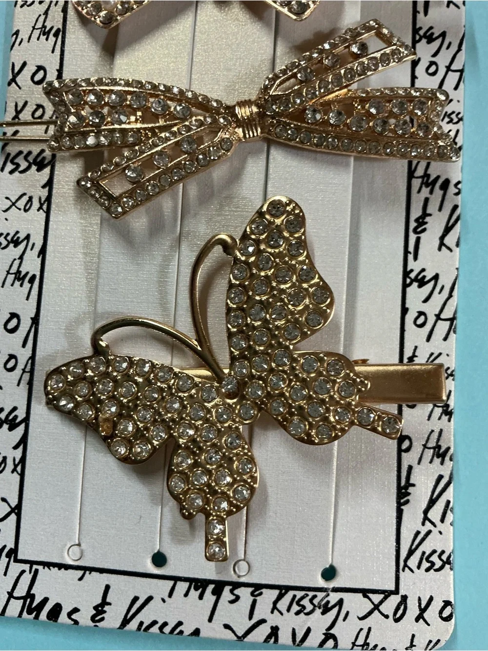 XOXO Gold Rhinestone Butterfly Stars & Bow Hair Clip Set of 5